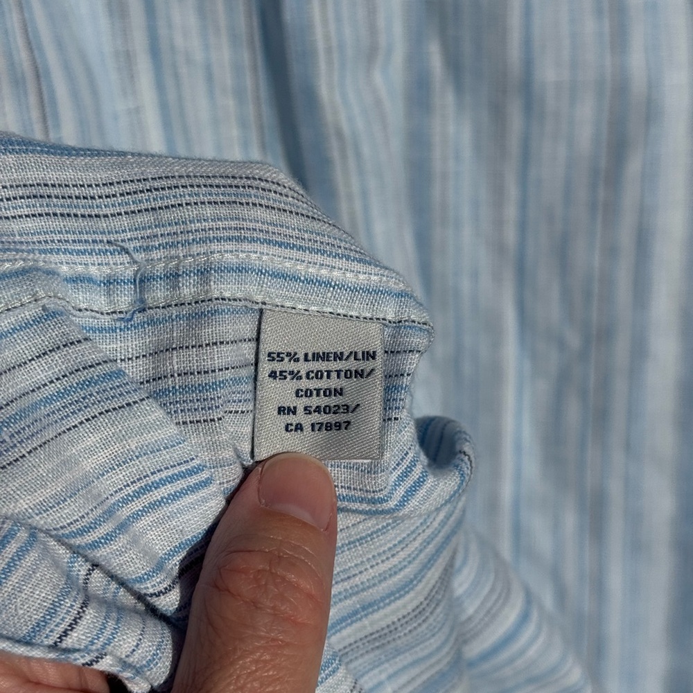 Vintage Old Navy Linen Shirt Men's Medium Button Down Light Blue Striped 2006 - Picture 6 of 8